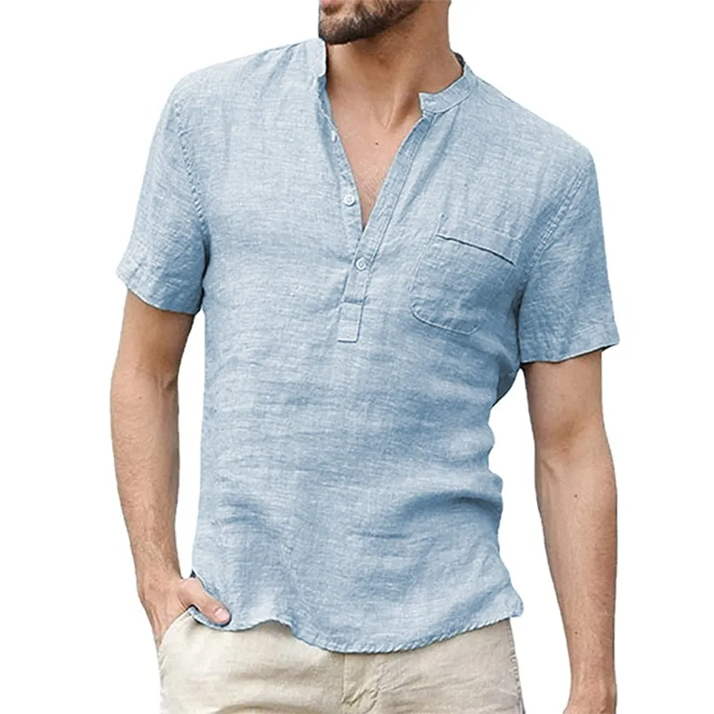 Summer Men's Short-Sleeved Linen T-shirt - Breathable S-3XL