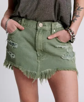 Super Khaki Junkyard Relaxed Denim Mini Skirt - One Teaspoon