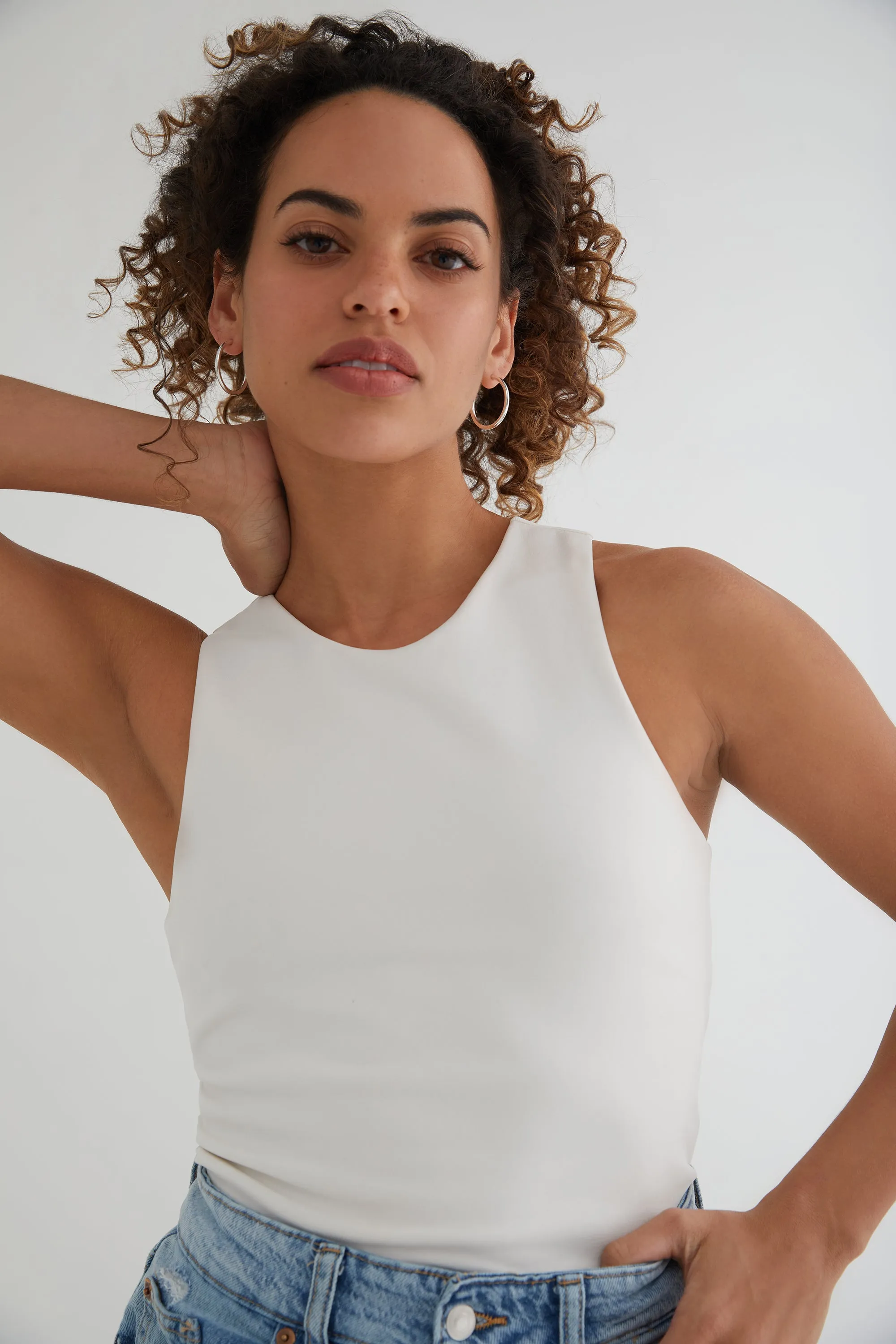 The Sculpt Racerback: Crop - Magic Double Knit - Salt