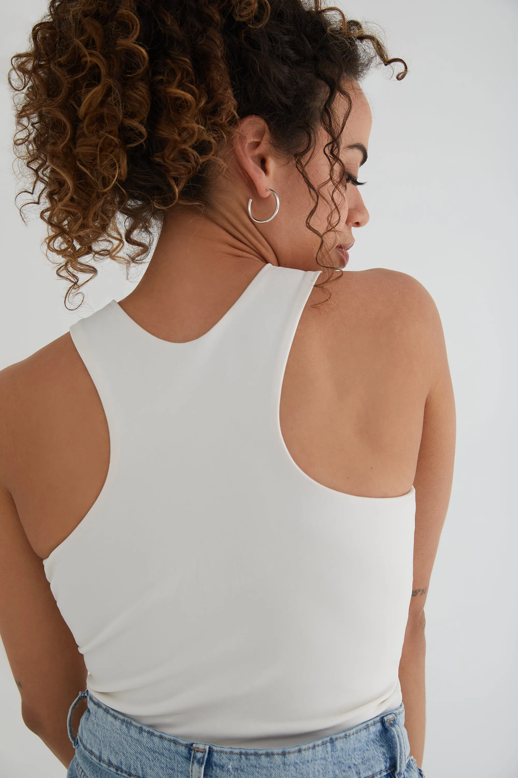 The Sculpt Racerback: Crop - Magic Double Knit - Salt