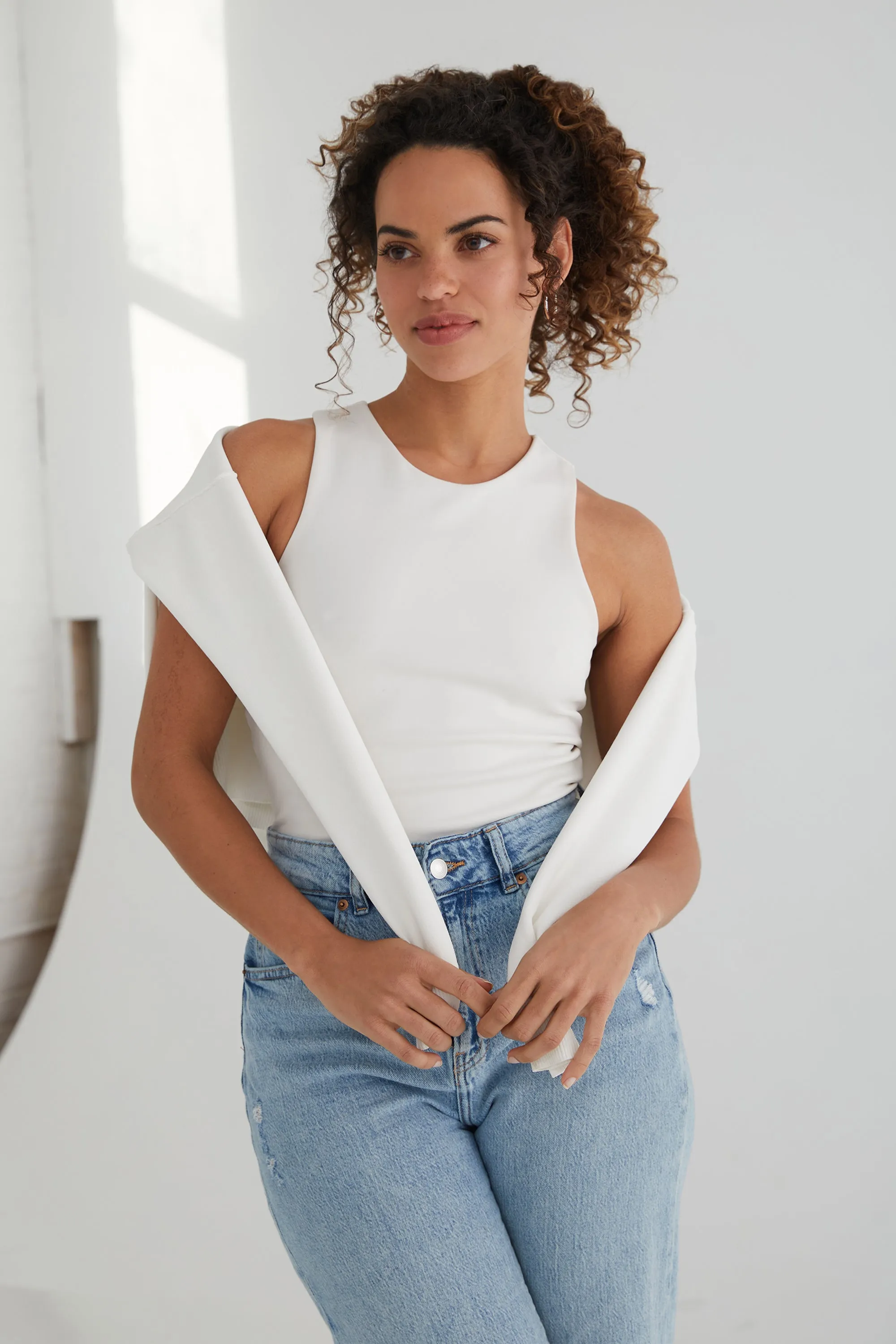 The Sculpt Racerback: Crop - Magic Double Knit - Salt