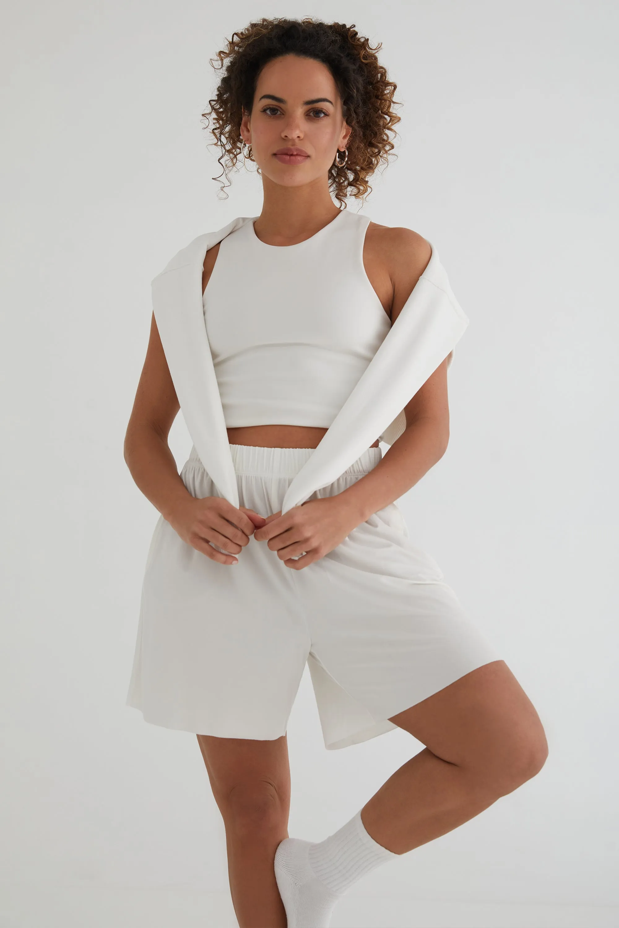 The Sculpt Racerback: Crop - Magic Double Knit - Salt
