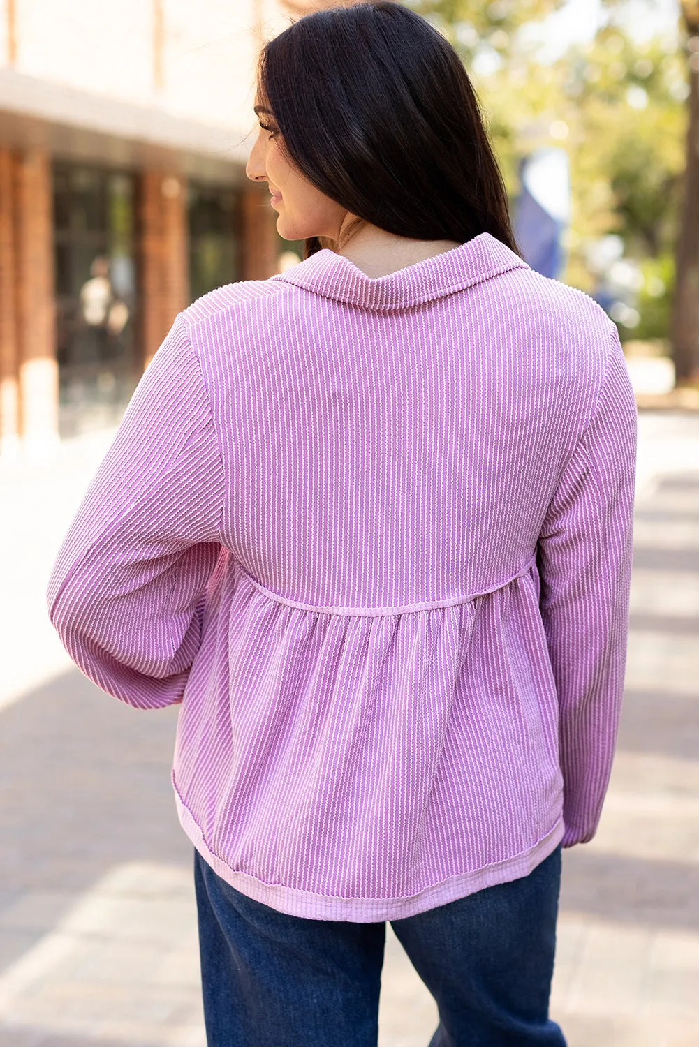 V Neck Bubble Sleeve Babydoll Blouse