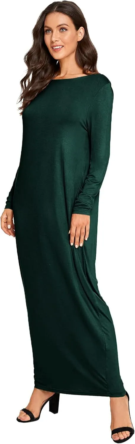Verdusa Women's Long Sleeve Pocketed Loose Long Lounge Maxi Dress