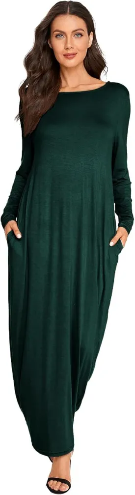 Verdusa Women's Long Sleeve Pocketed Loose Long Lounge Maxi Dress