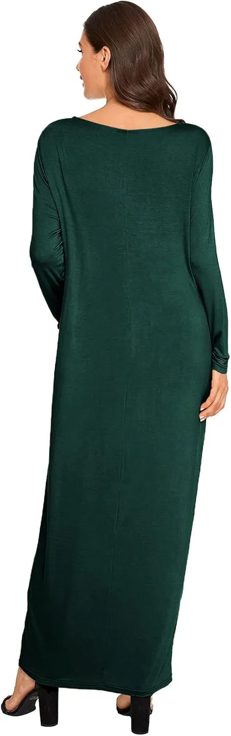 Verdusa Women's Long Sleeve Pocketed Loose Long Lounge Maxi Dress