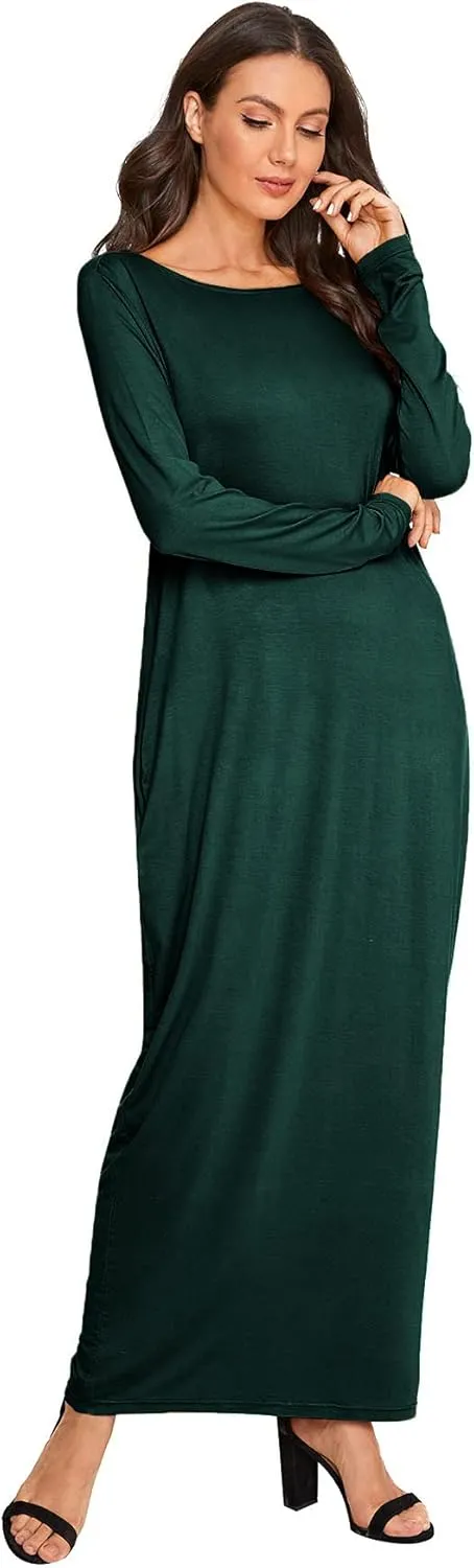 Verdusa Women's Long Sleeve Pocketed Loose Long Lounge Maxi Dress