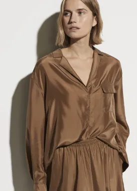 Vince Silk Pocket Popover Blouse