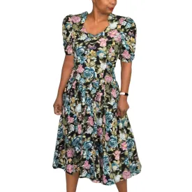 Vintage Prairie Dress Floral Midi Blue Multicolor Cottagecore Country Size Small