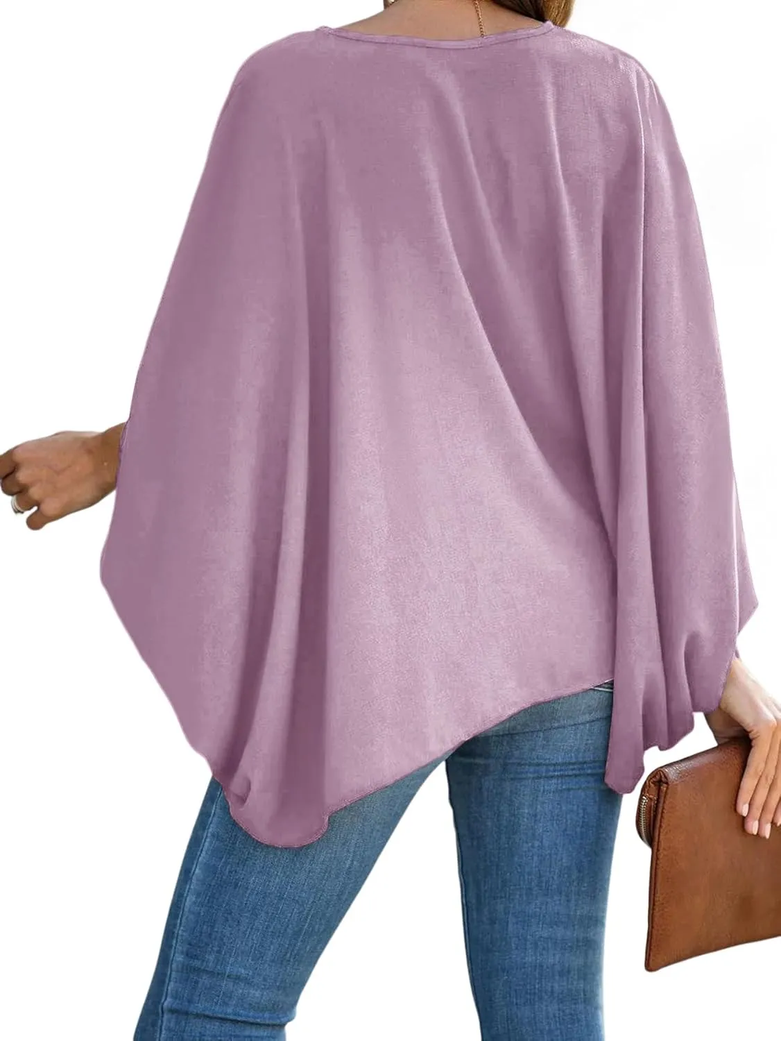 Vrtige Women's Casual V Neck Batwing Long Sleeve Blouse Shirt Tunic Top
