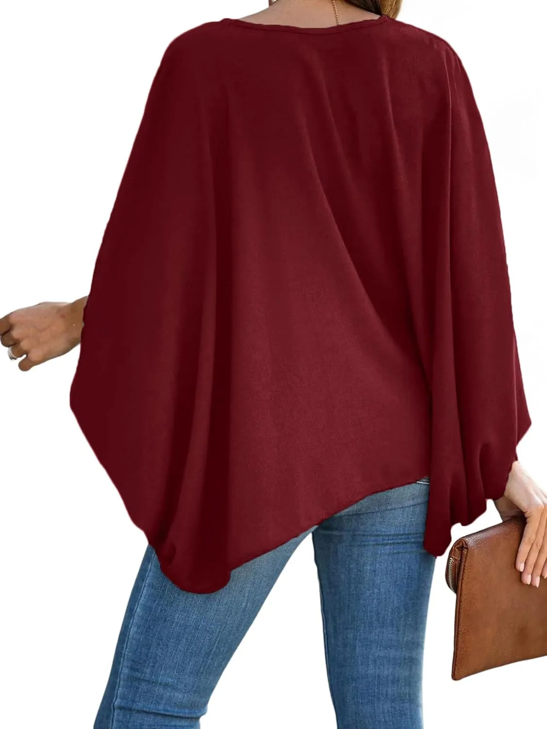 Vrtige Women's Casual V Neck Batwing Long Sleeve Blouse Shirt Tunic Top