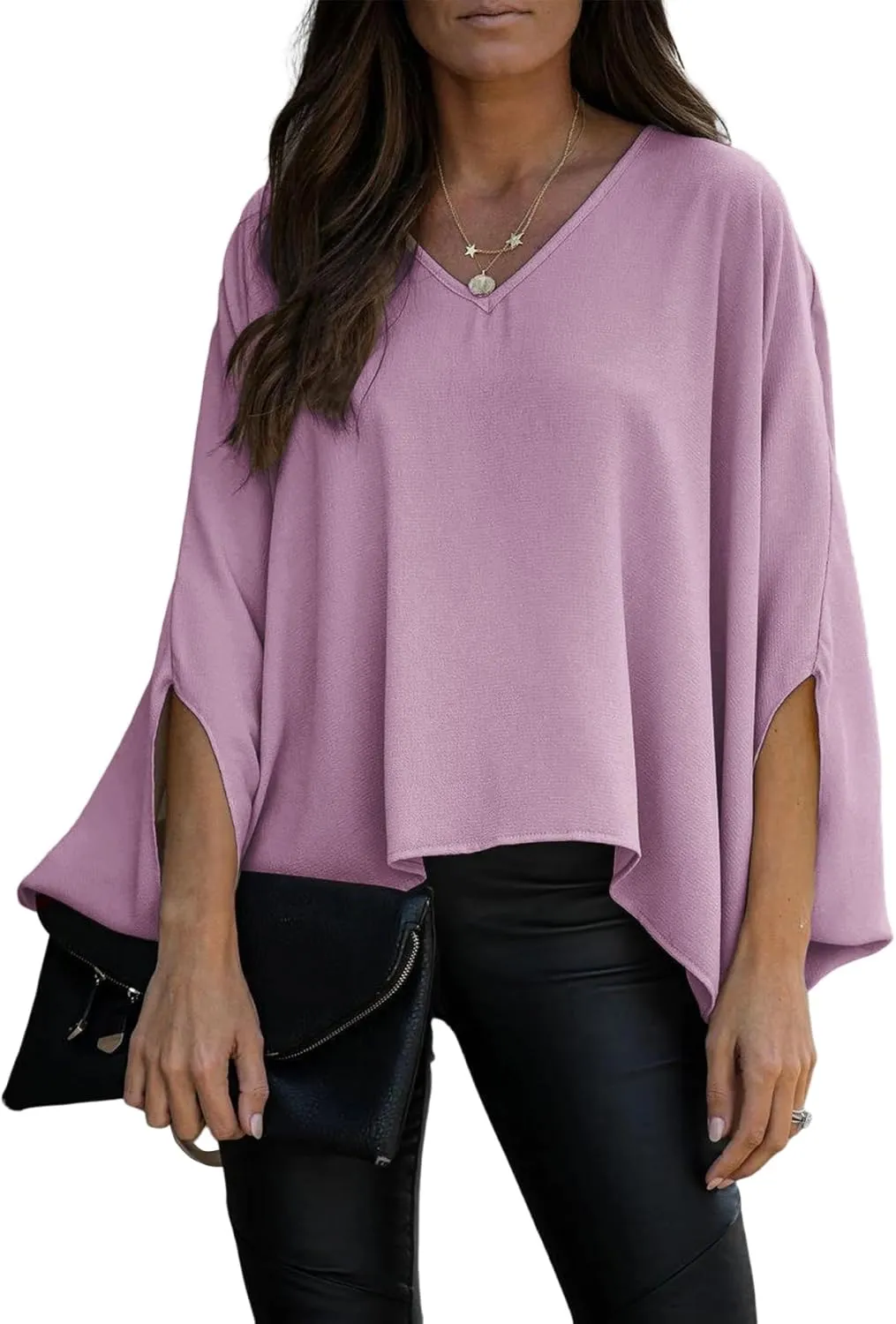Vrtige Women's Casual V Neck Batwing Long Sleeve Blouse Shirt Tunic Top