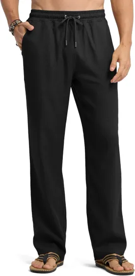 Willit Men's Linen Pants Casual Beach Summer Pants Drawstring Lightweight Yoga Linen Trousers 28" 30"