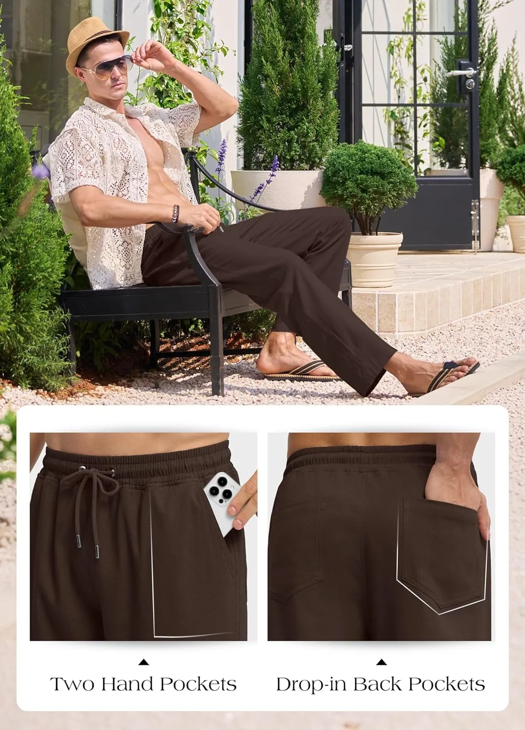 Willit Men's Linen Pants Casual Beach Summer Pants Drawstring Lightweight Yoga Linen Trousers 28" 30"