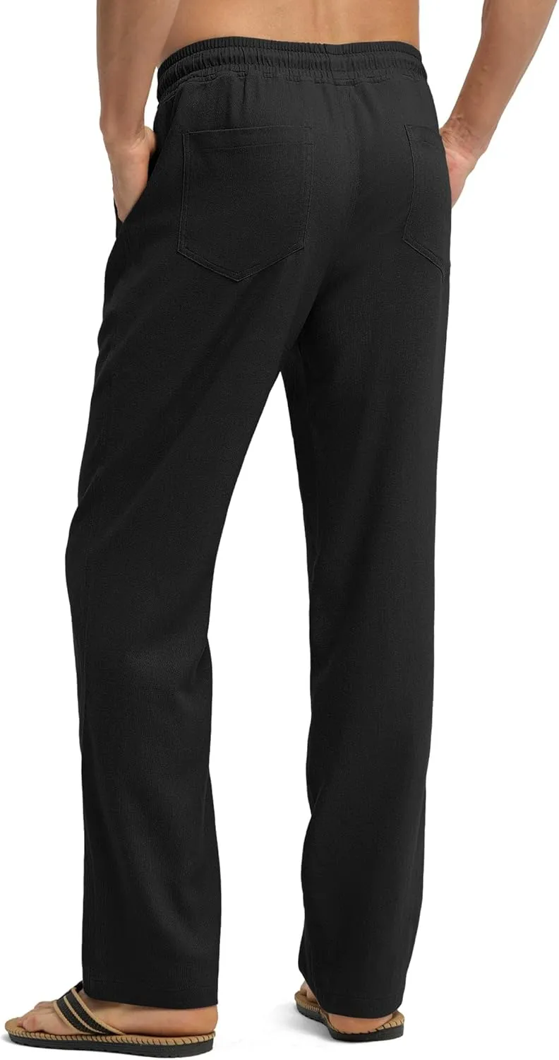Willit Men's Linen Pants Casual Beach Summer Pants Drawstring Lightweight Yoga Linen Trousers 28" 30"