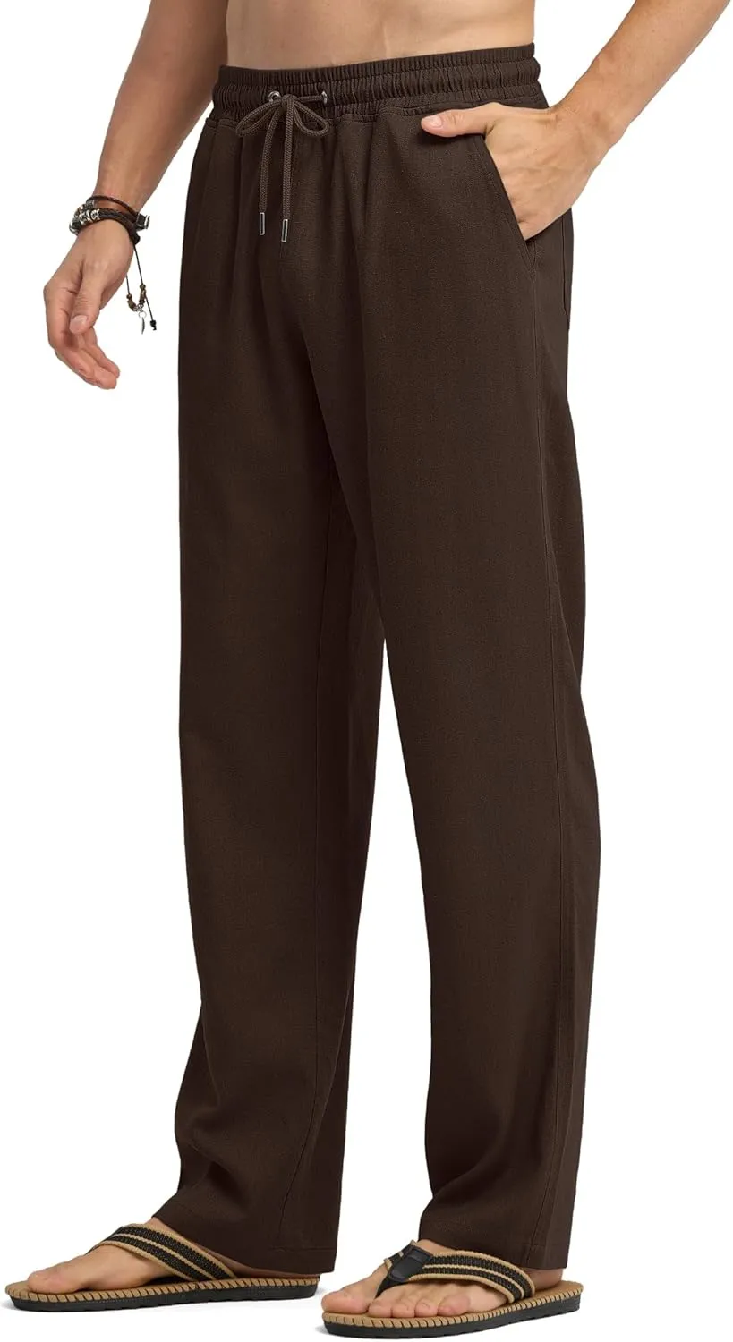 Willit Men's Linen Pants Casual Beach Summer Pants Drawstring Lightweight Yoga Linen Trousers 28" 30"