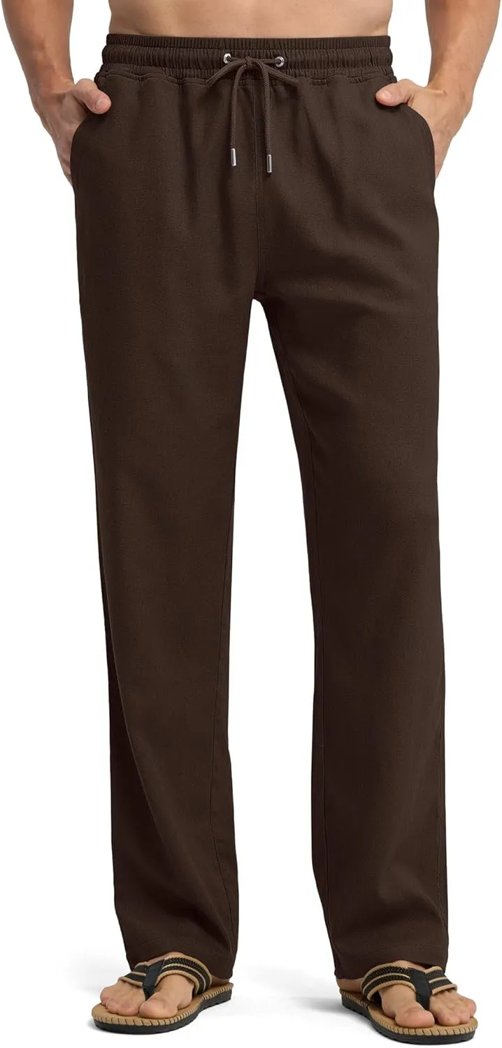Willit Men's Linen Pants Casual Beach Summer Pants Drawstring Lightweight Yoga Linen Trousers 28" 30"