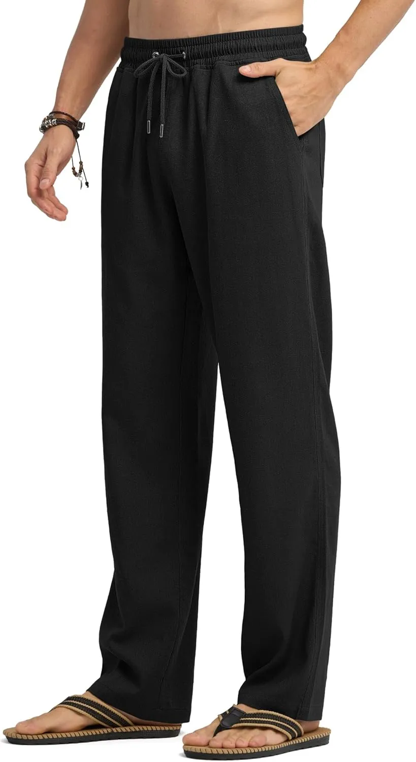 Willit Men's Linen Pants Casual Beach Summer Pants Drawstring Lightweight Yoga Linen Trousers 28" 30"