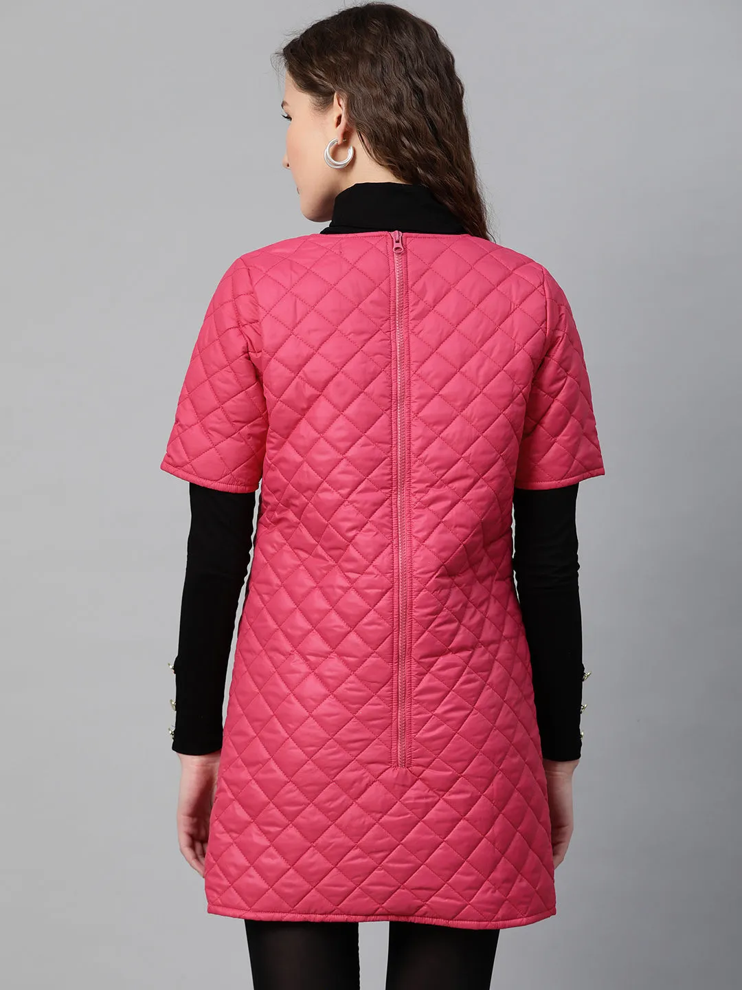 Women Fuchsia Quilted Shift Dress