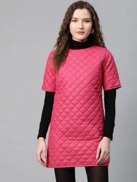 Women Fuchsia Quilted Shift Dress
