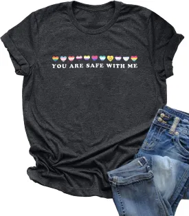Women Pride Ally Shirt You are Safe with Me T Shirt LGBTQ Flags Ally Outfit Rainbow Pride Tee Top