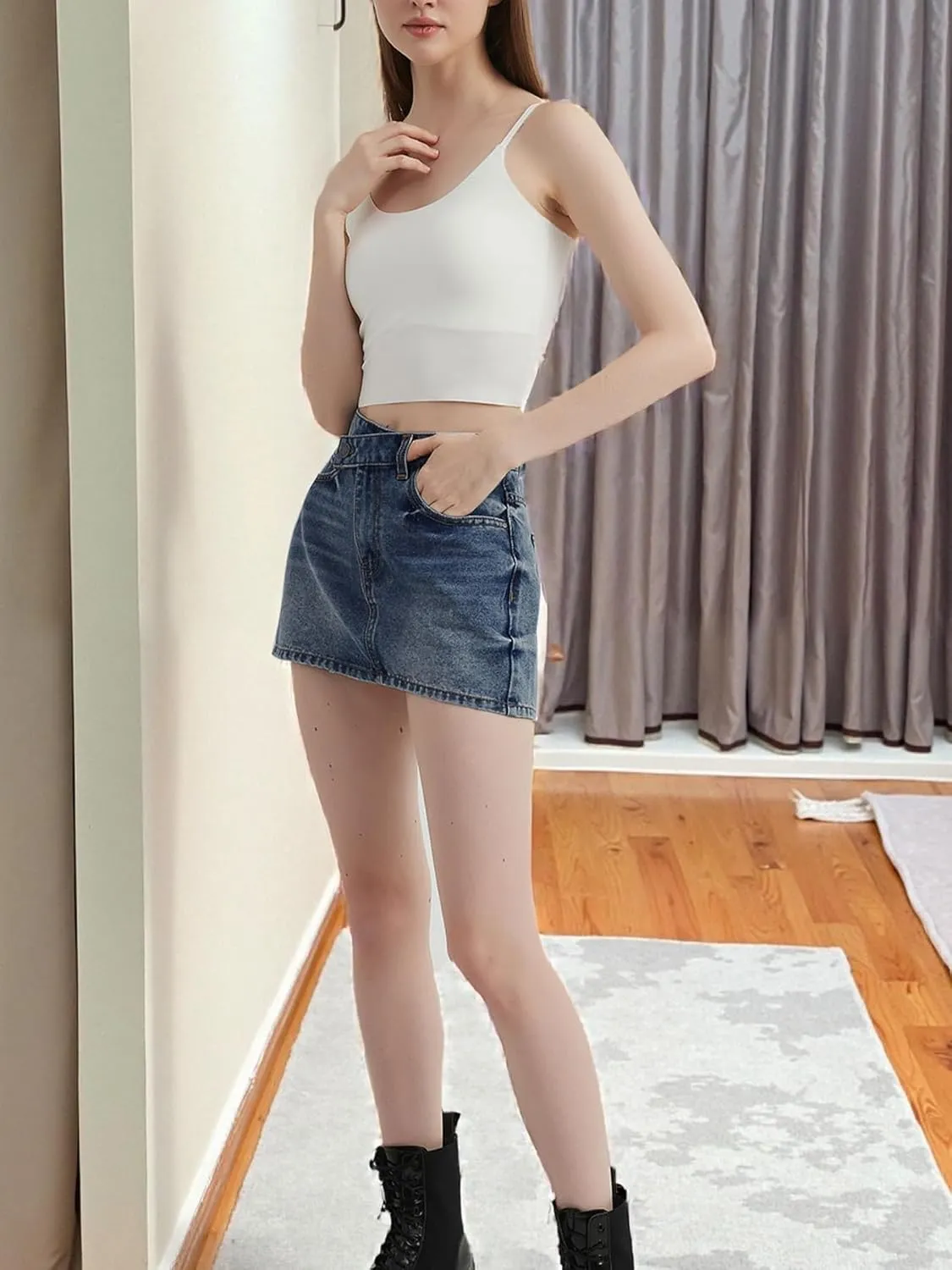 Women Sexy Mini Denim Short Skirt, Low Waisted Inelastic Bodycon Jean Skorts for Woman Going Out Trendy Skirt
