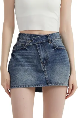 Women Sexy Mini Denim Short Skirt, Low Waisted Inelastic Bodycon Jean Skorts for Woman Going Out Trendy Skirt