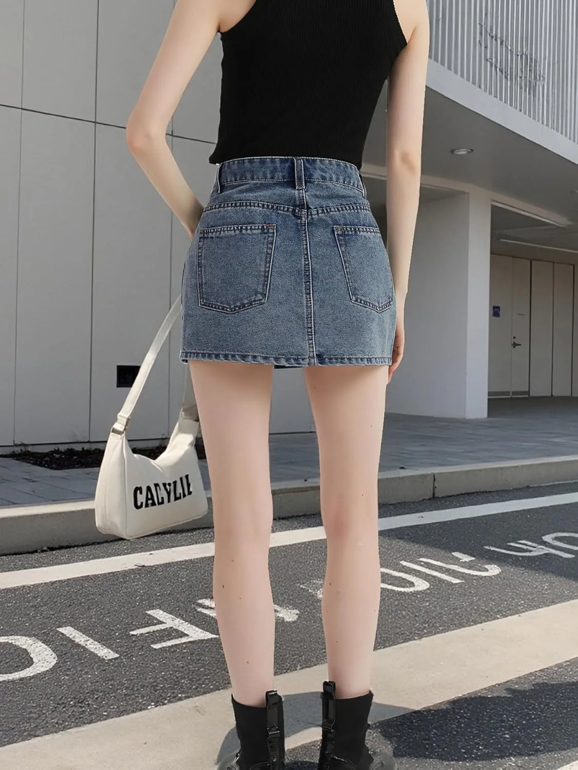 Women Sexy Mini Denim Short Skirt, Low Waisted Inelastic Bodycon Jean Skorts for Woman Going Out Trendy Skirt