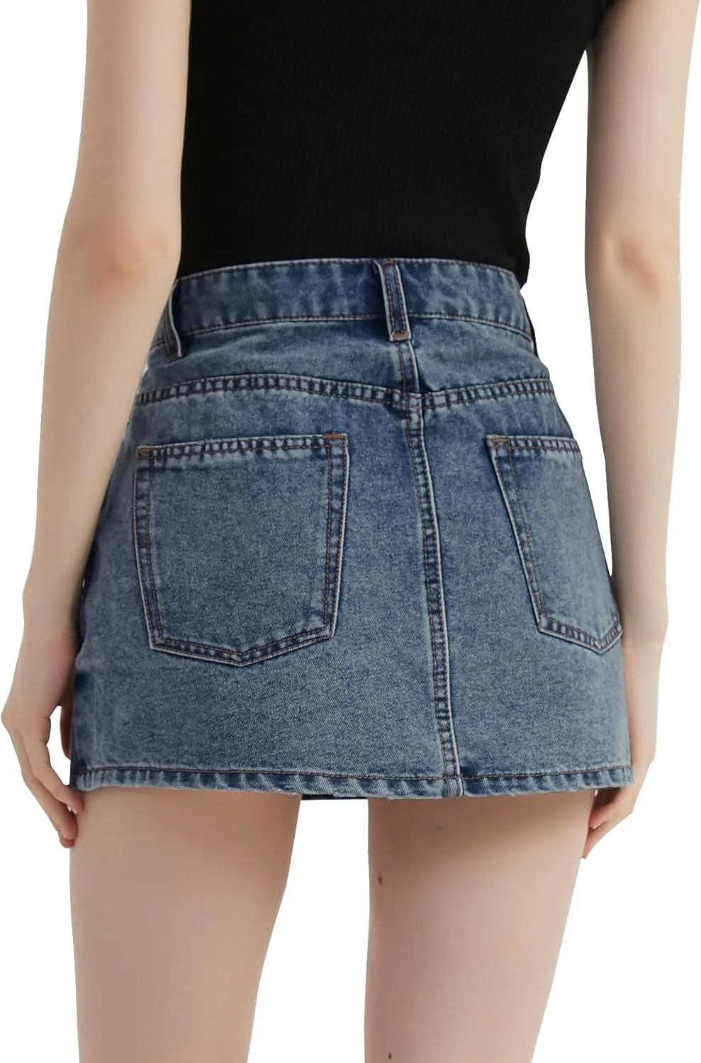 Women Sexy Mini Denim Short Skirt, Low Waisted Inelastic Bodycon Jean Skorts for Woman Going Out Trendy Skirt
