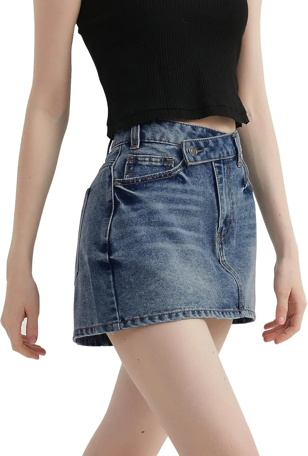 Women Sexy Mini Denim Short Skirt, Low Waisted Inelastic Bodycon Jean Skorts for Woman Going Out Trendy Skirt