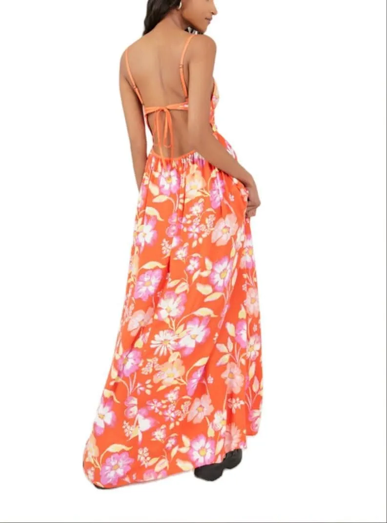 Women Y2k Boho Maxi Dress Tie Front V Neck Cami Flowy Dress Summer Causal Floral Beach Vacation Sundress