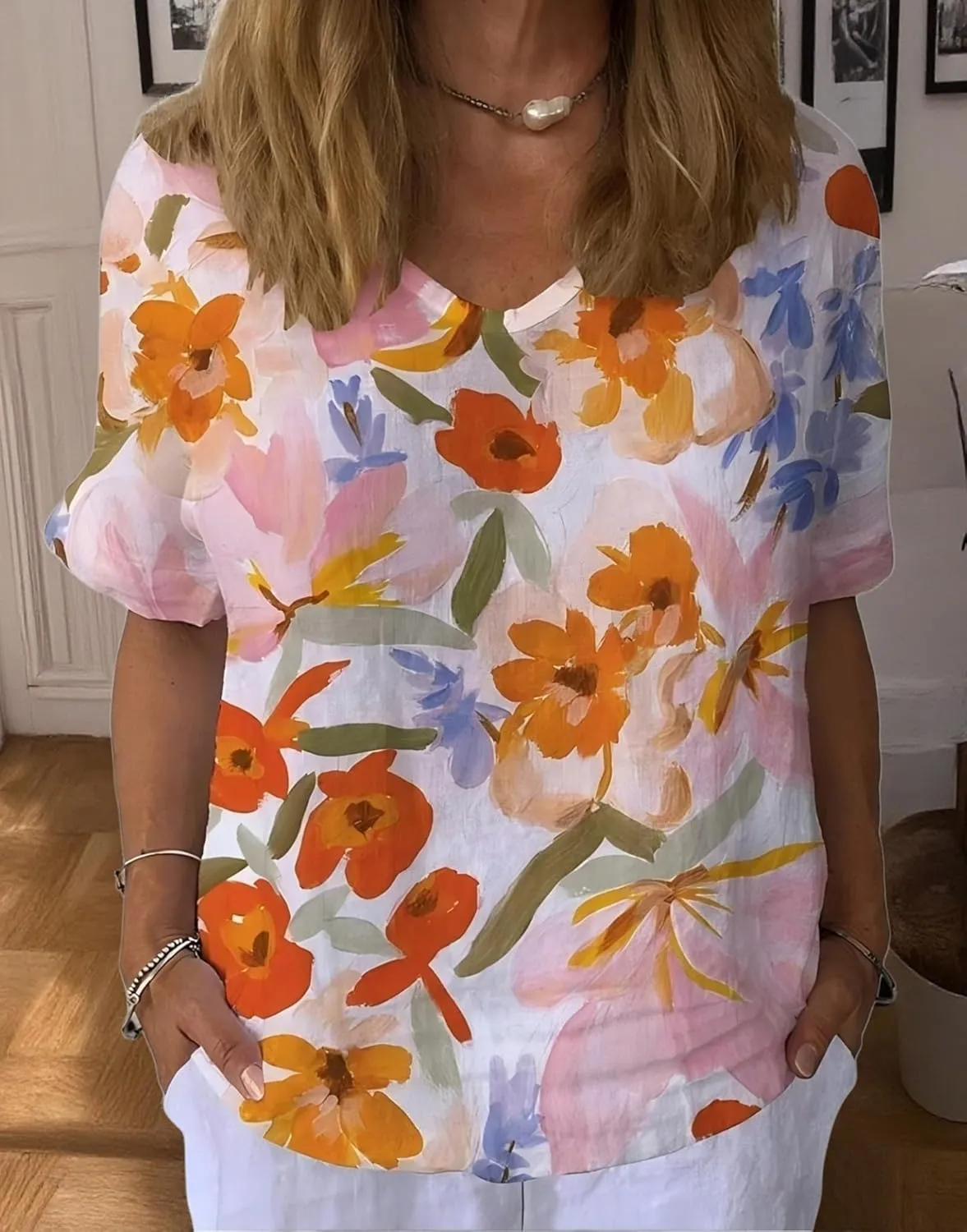 Womens Floral Plants Shirts Summer Short Sleeve Tops Cotton Linen Tshirt Trendy Boho Flower Graphic Tee Tops