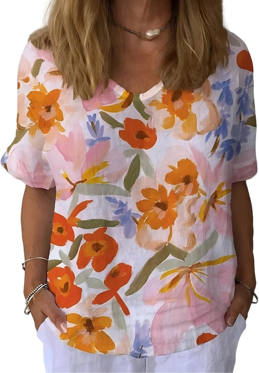 Womens Floral Plants Shirts Summer Short Sleeve Tops Cotton Linen Tshirt Trendy Boho Flower Graphic Tee Tops