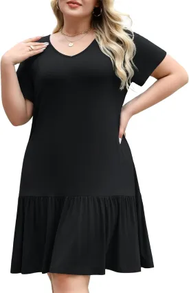 Women's Plus Size Tiered Midi Tunic Dresses 2025 Sexy V Neck Short Sleeve Casual Summer Loose T Shirt Sun Dress
