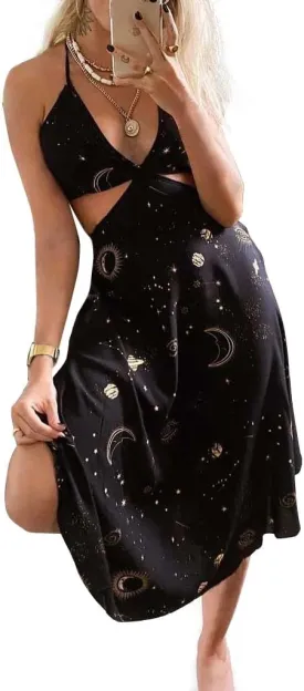 Womens Summer Dresses Halter Neck Cut-Out Sundresses Beach Casual Maxi Dress