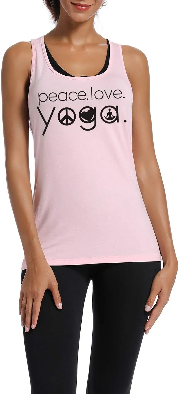 Workout Tank Tops for Women-Womens Peace Love Yogo Funny Saying Fitness Gym Racerback Sleeveless Shirts