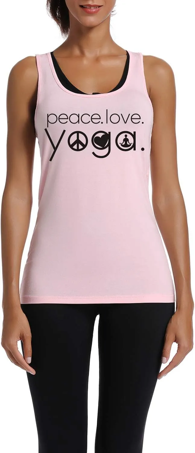 Workout Tank Tops for Women-Womens Peace Love Yogo Funny Saying Fitness Gym Racerback Sleeveless Shirts