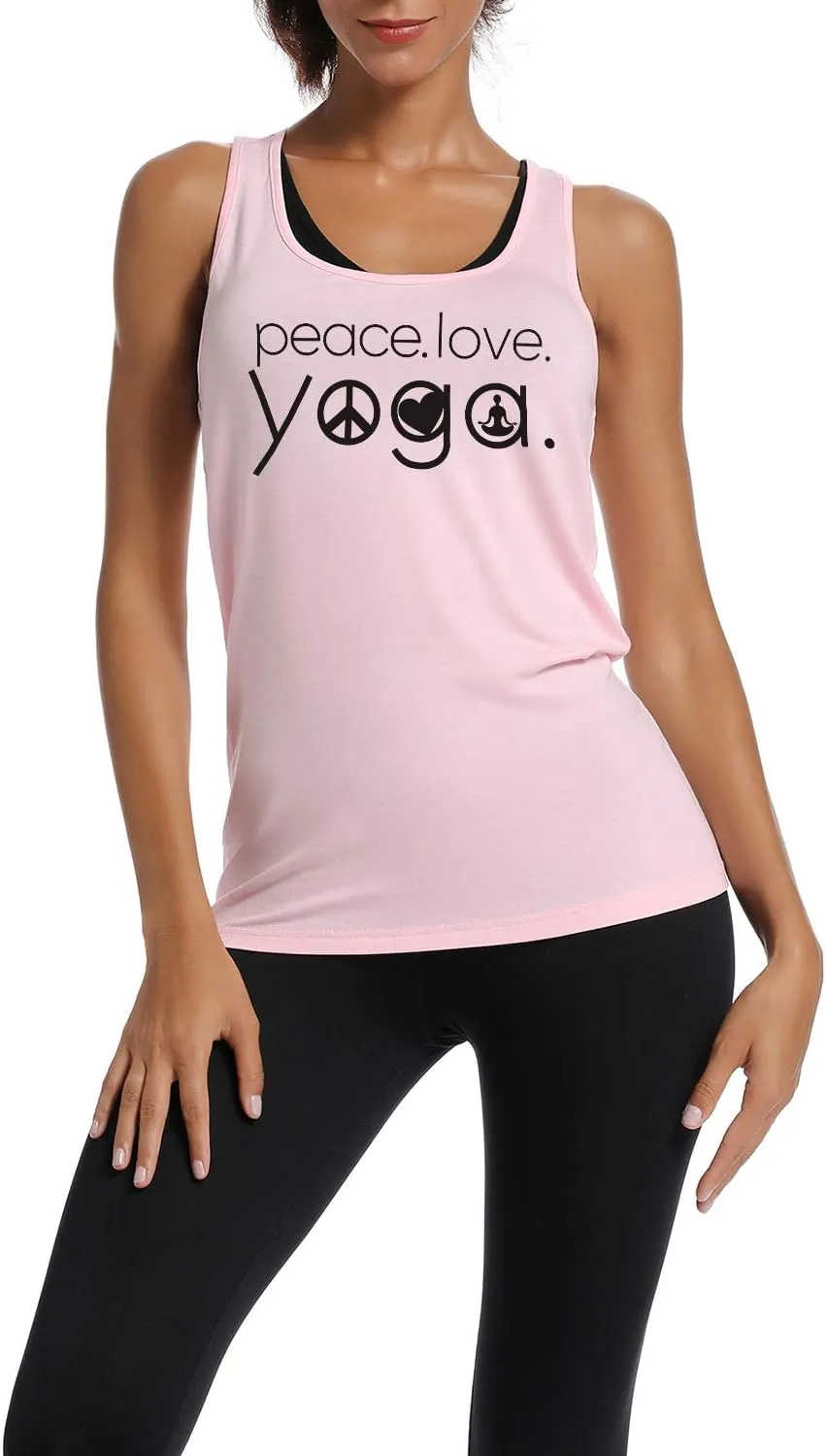 Workout Tank Tops for Women-Womens Peace Love Yogo Funny Saying Fitness Gym Racerback Sleeveless Shirts