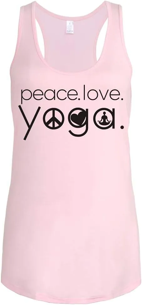 Workout Tank Tops for Women-Womens Peace Love Yogo Funny Saying Fitness Gym Racerback Sleeveless Shirts