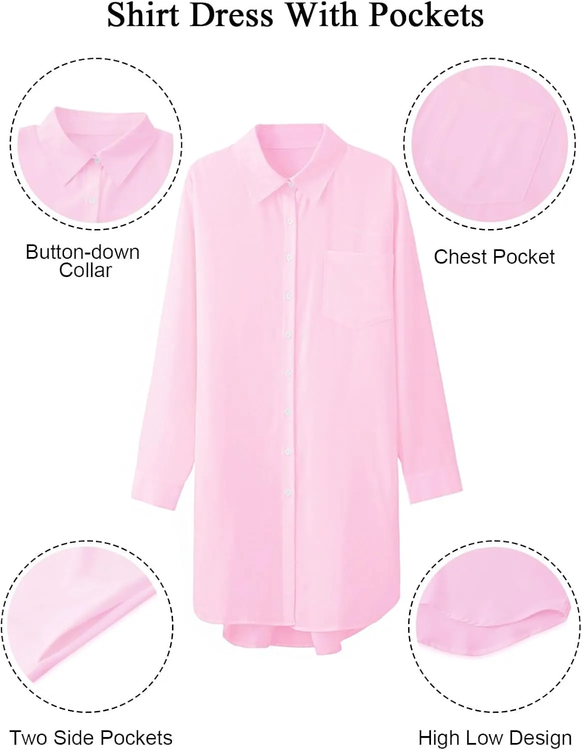 Wowcarbazole Womens Button Down Shirt Dresses Casual Long Sleeve Collared Shirts Oversized Blouse Tops with Pocket