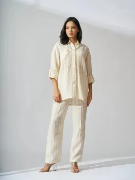 Yellow Striped Drop Shoulder Linen Women Shirt